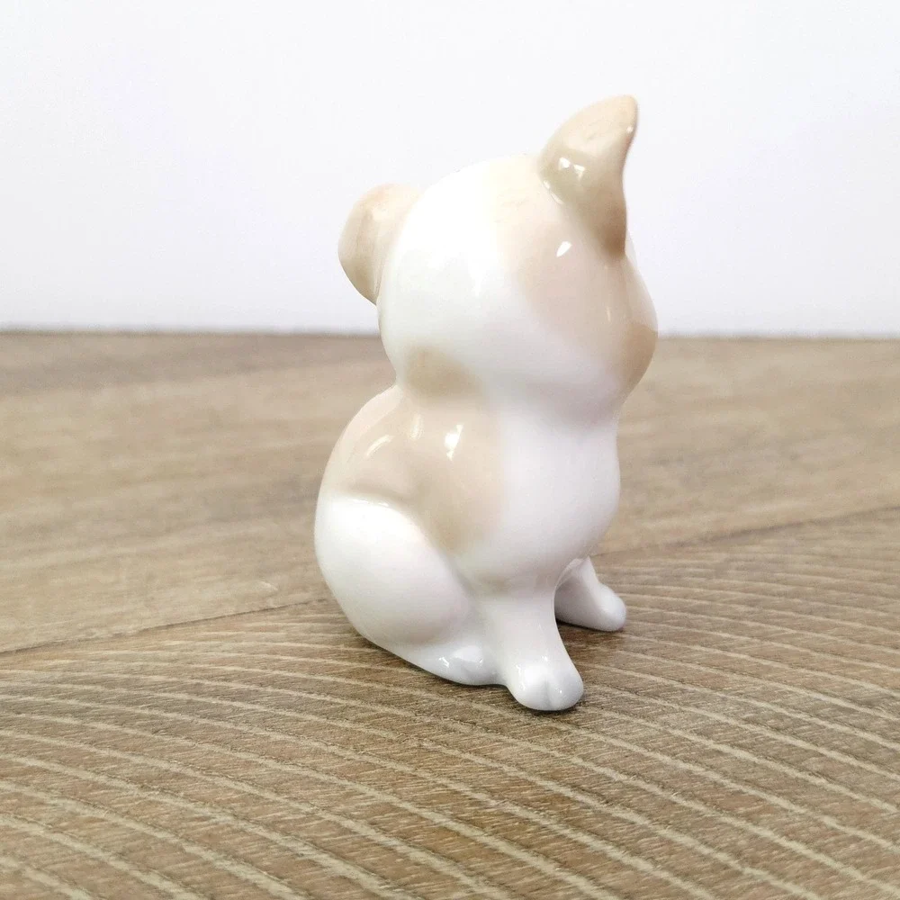 Vintage Porcelain Dog Puppy Figurine Made In Japan Brown and White